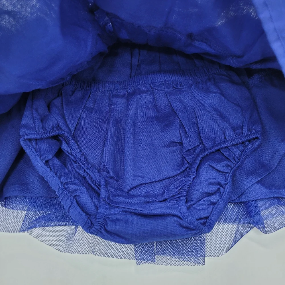 Gymboree Dress Blue Striped Tulle Tutu Bow Short Sleeve Size 12-18mo NEW